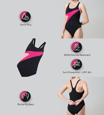 Women's Endurance+ Hyperboom Butterfly Back V-Cut One Piece Swimsuit - Black & Ruby