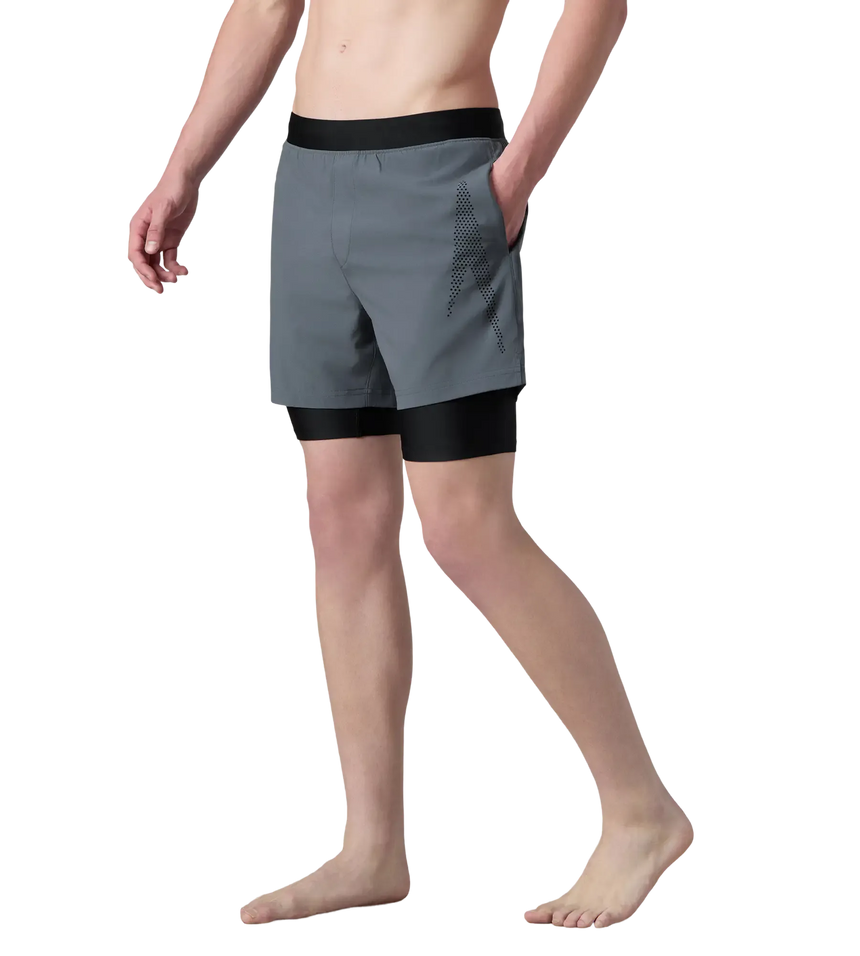 Men's 4 Way Comfort Stretch Volley Watershorts With Built In Jammer - Grey Lead & Anthracite