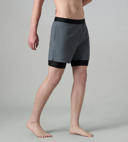 Men's 4 Way Comfort Stretch Volley Watershorts With Built In Jammer - Grey Lead & Anthracite