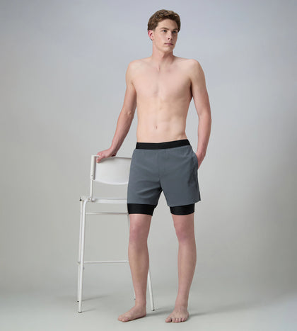 Men's 4 Way Comfort Stretch Volley Watershorts With Built In Jammer - Grey Lead & Anthracite