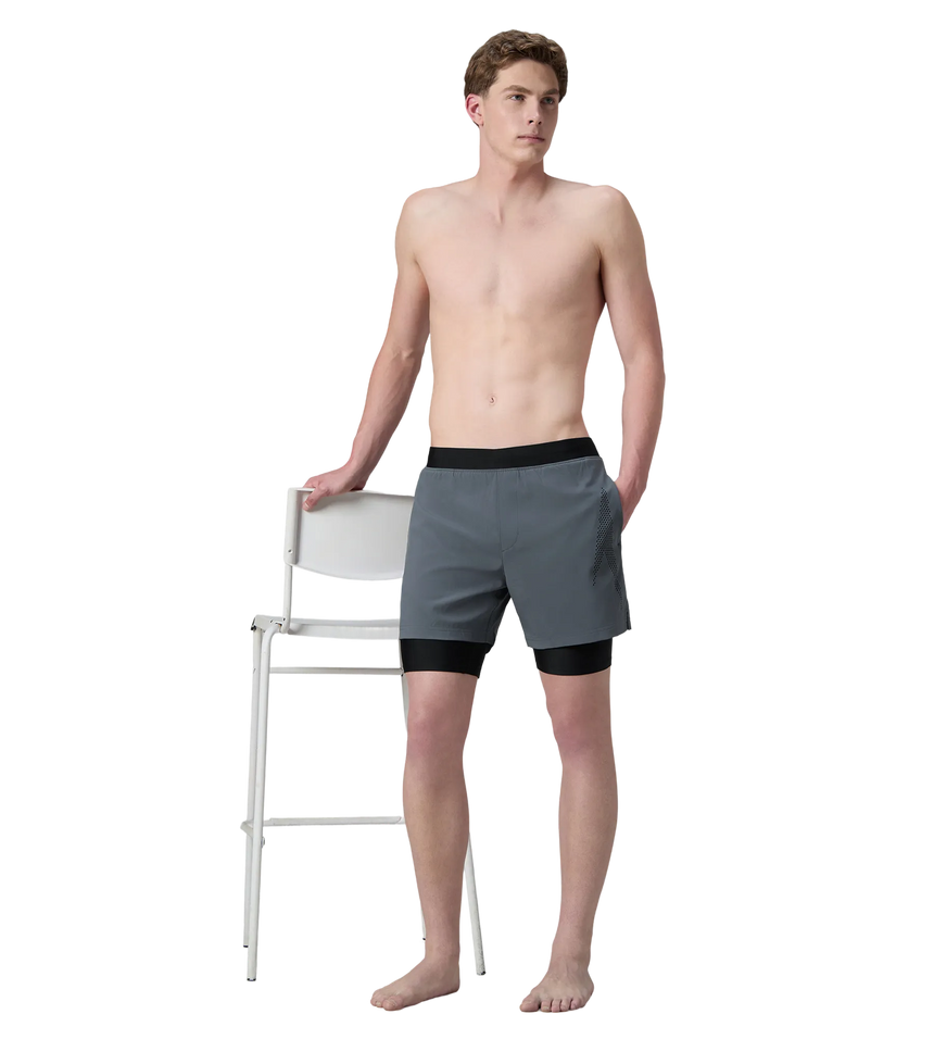 Men's 4 Way Comfort Stretch Volley Watershorts With Built In Jammer - Grey Lead & Anthracite