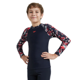 Boy's Endurance 10 Glitchamp Long Sleeve Suntop - True Navy & Lava Red