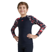 Boy's Endurance 10 Glitchamp Long Sleeve Suntop - True Navy & Lava Red