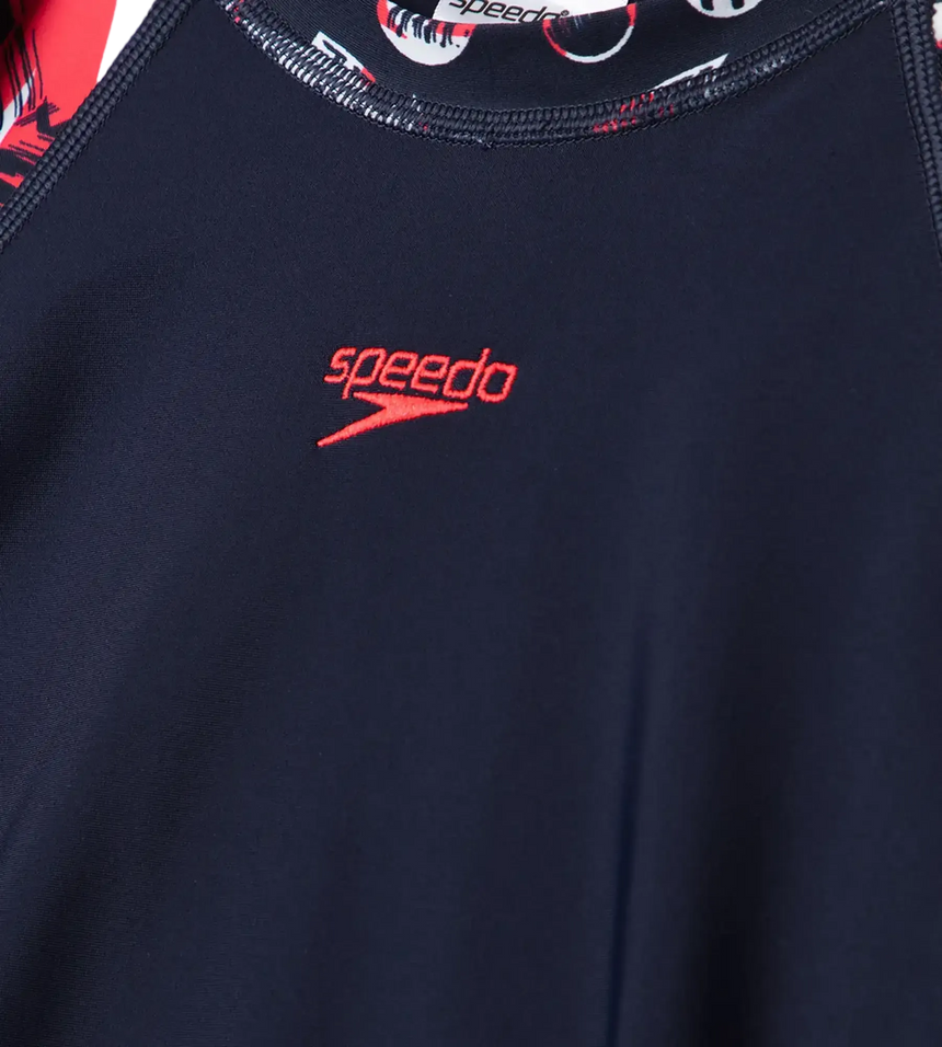 Boy's Endurance 10 Glitchamp Long Sleeve Suntop - True Navy & Lava Red