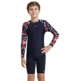 Boy's Endurance 10 Glitchamp Long Sleeve Suntop - True Navy & Lava Red