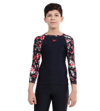 Boy's Endurance 10 Glitchamp Long Sleeve Suntop - True Navy & Lava Red