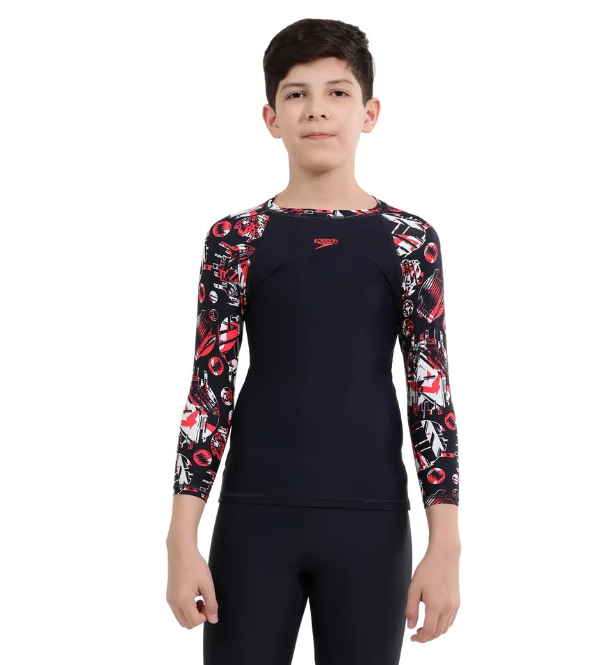 Boy's Endurance 10 Glitchamp Long Sleeve Suntop - True Navy & Lava Red