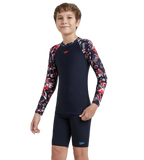 Boy's Endurance 10 Glitchamp Long Sleeve Suntop - True Navy & Lava Red