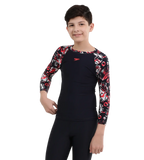 Boy's Endurance 10 Glitchamp Long Sleeve Suntop - True Navy & Lava Red