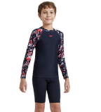 Boy's Endurance 10 Glitchamp Long Sleeve Suntop - True Navy & Lava Red