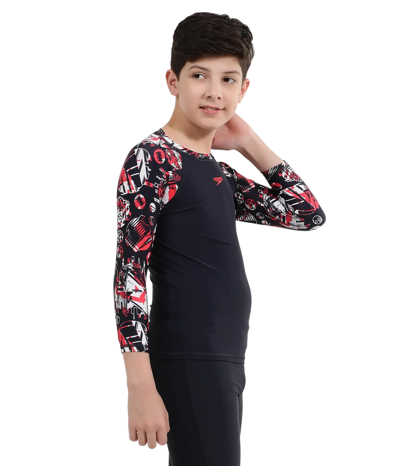 Boy's Endurance 10 Glitchamp Long Sleeve Suntop - True Navy & Lava Red