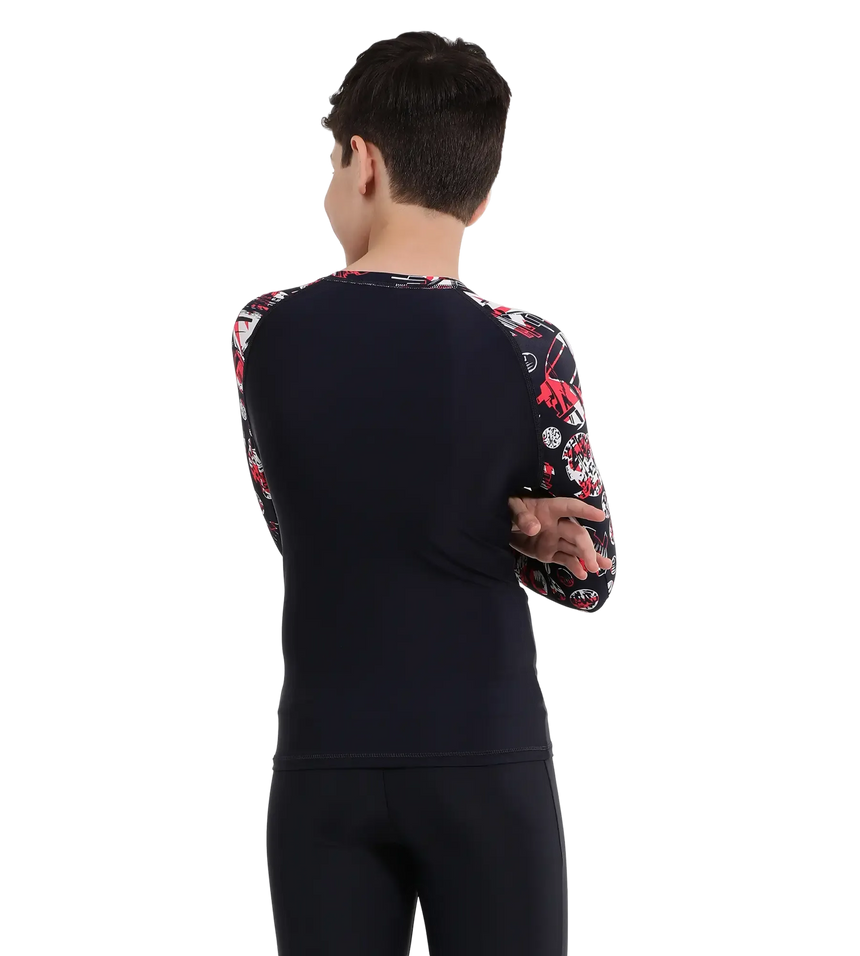 Boy's Endurance 10 Glitchamp Long Sleeve Suntop - True Navy & Lava Red