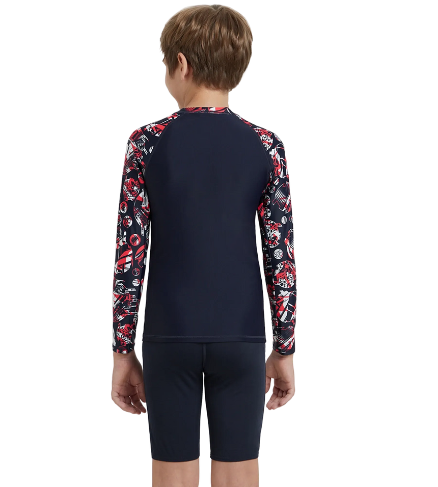 Boy's Endurance 10 Glitchamp Long Sleeve Suntop - True Navy & Lava Red