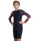 Boy's Endurance 10 Glitchamp Long Sleeve Suntop - True Navy & Lava Red