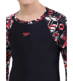 Boy's Endurance 10 Glitchamp Long Sleeve Suntop - True Navy & Lava Red