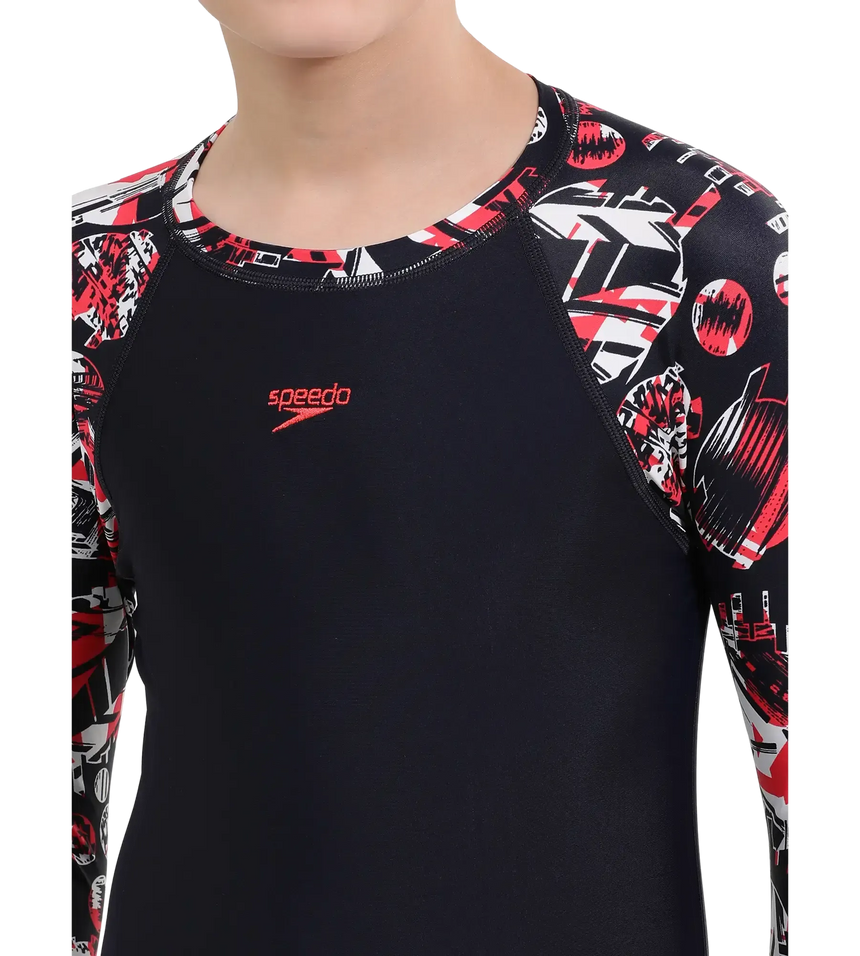 Boy's Endurance 10 Glitchamp Long Sleeve Suntop - True Navy & Lava Red