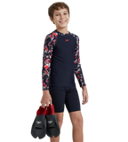 Boy's Endurance 10 Glitchamp Long Sleeve Suntop - True Navy & Lava Red