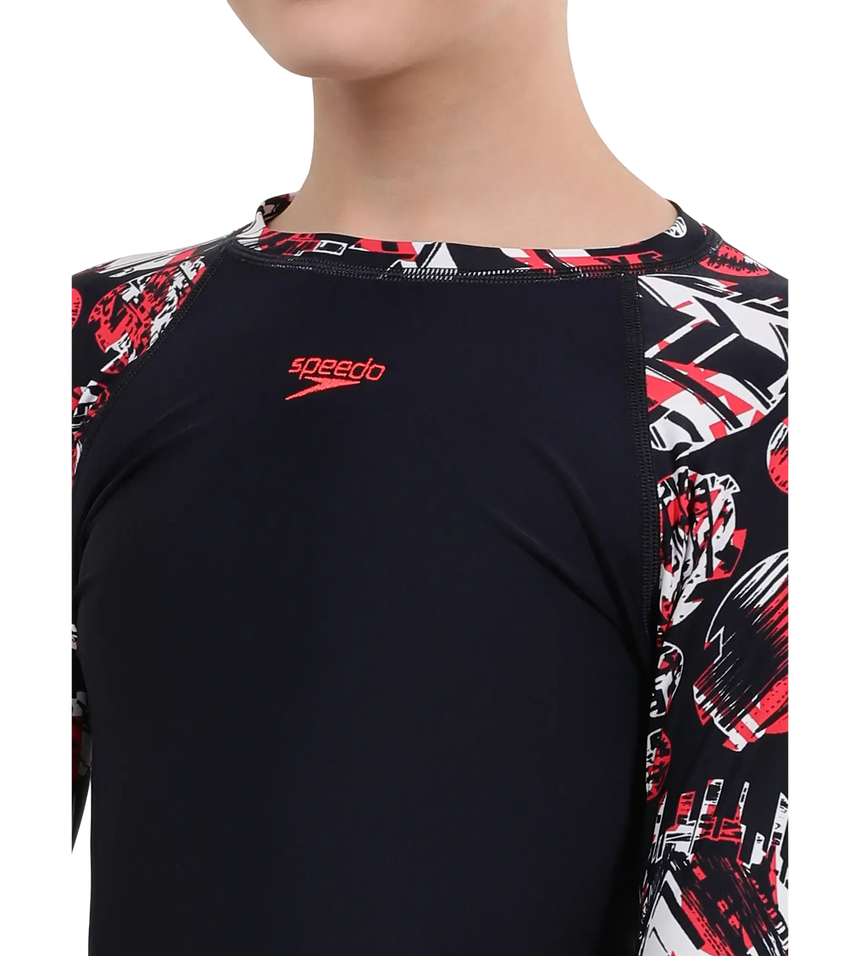 Boy's Endurance 10 Glitchamp Long Sleeve Suntop - True Navy & Lava Red