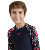 Boy's Endurance 10 Glitchamp Long Sleeve Suntop - True Navy & Lava Red