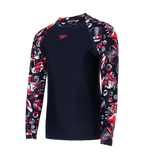 Boy's Endurance 10 Glitchamp Long Sleeve Suntop - True Navy & Lava Red