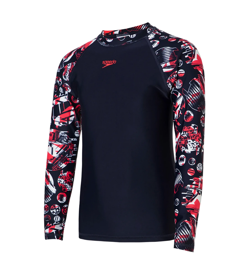 Boy's Endurance 10 Glitchamp Long Sleeve Suntop - True Navy & Lava Red
