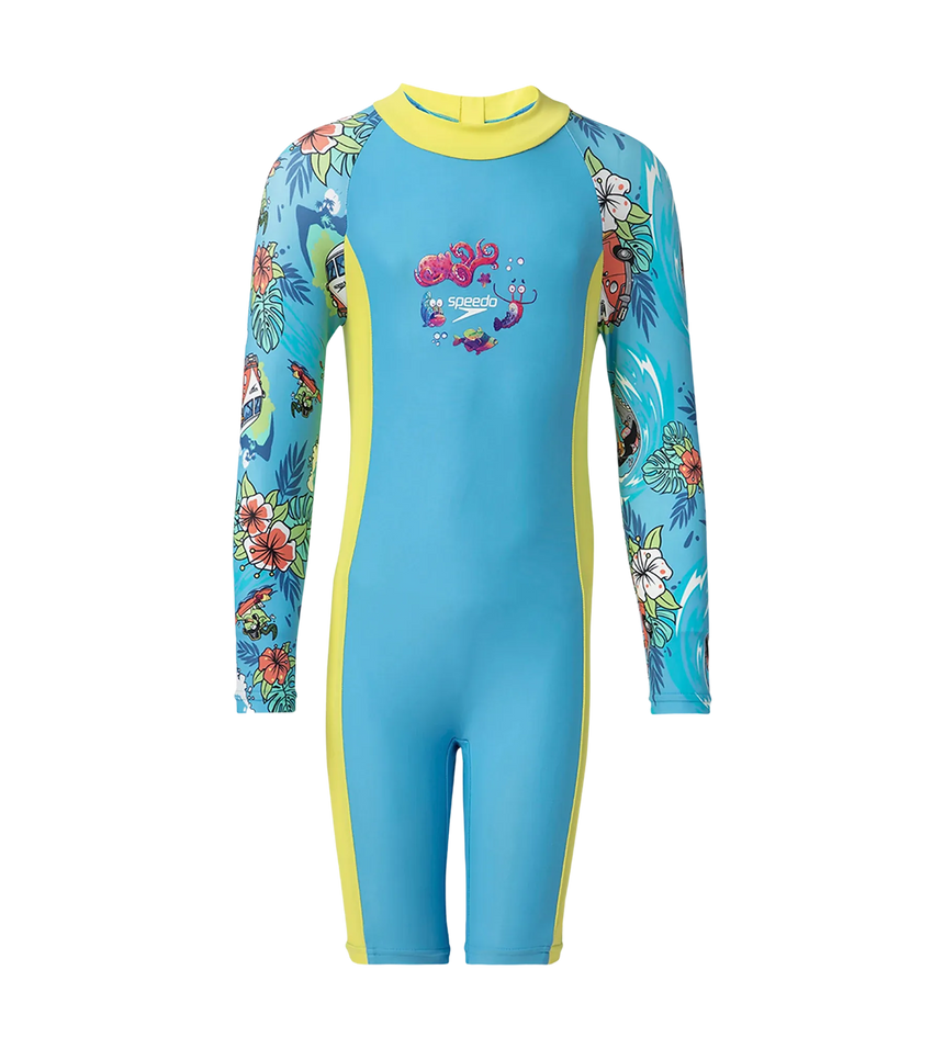 Girl's Endura Brite All In One Kneesuit - Picton Blue, Hyper Yellow & White
