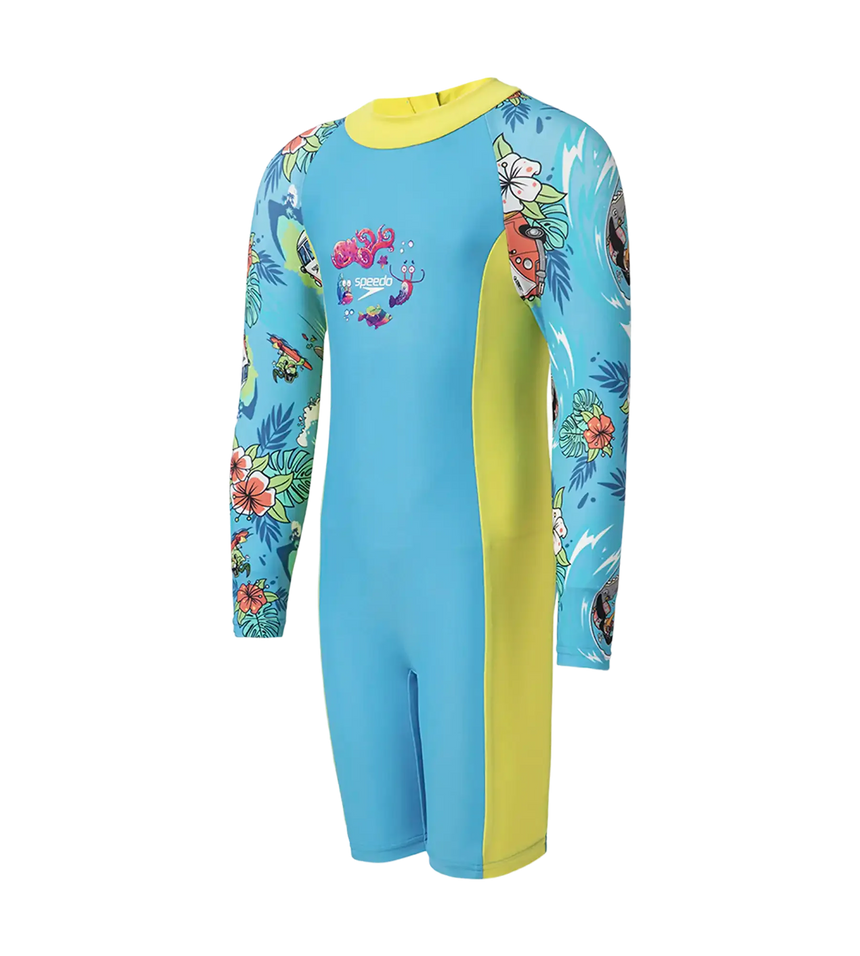 Girl's Endura Brite All In One Kneesuit - Picton Blue, Hyper Yellow & White