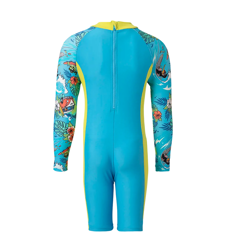 Girl's Endura Brite All In One Kneesuit - Picton Blue, Hyper Yellow & White