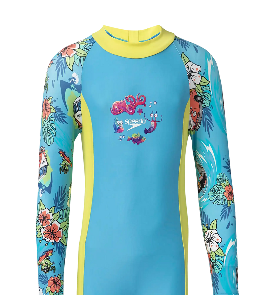 Girl's Endura Brite All In One Kneesuit - Picton Blue, Hyper Yellow & White