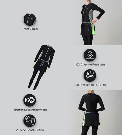 Women's Endurance10 Two Piece Closedback Full Body Suit - Black, Monument & Pale Clover