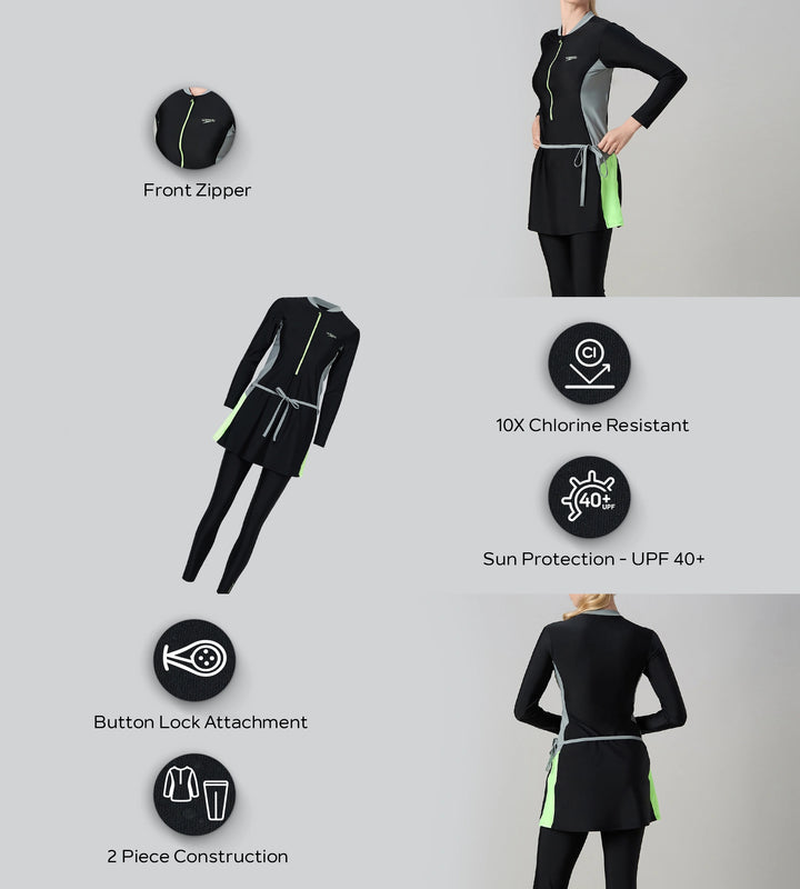 Women's Endurance10 Two Piece Closedback Full Body Suit - Black, Monument & Pale Clover