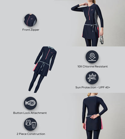 Women's Endurance10 Two Piece Closedback Full Body Suit - Navy, Coin Grey & Pink Lemonade