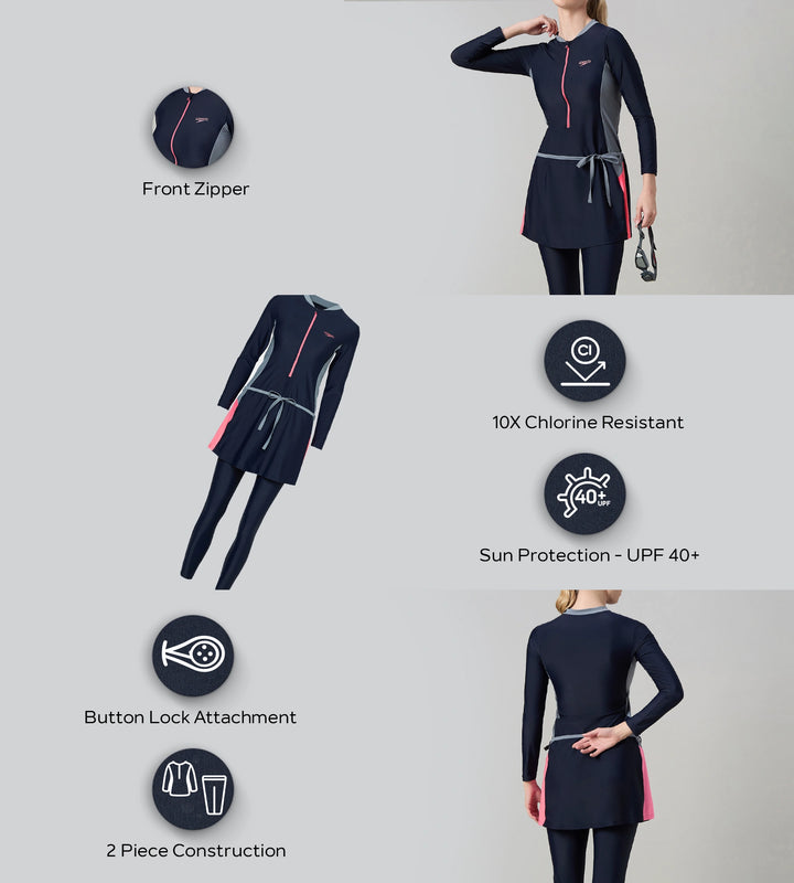 Women's Endurance10 Two Piece Closedback Full Body Suit - Navy, Coin Grey & Pink Lemonade