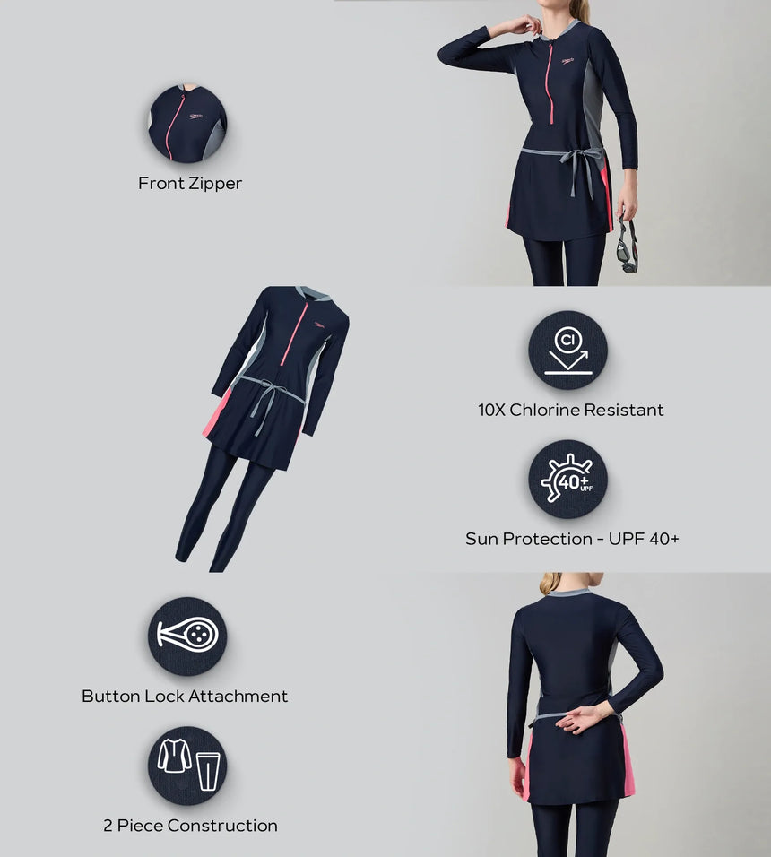 Women's Endurance10 Two Piece Closedback Full Body Suit - Navy, Coin Grey & Pink Lemonade