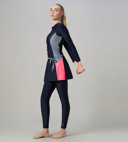 Women's Endurance10 Two Piece Closedback Full Body Suit - Navy, Coin Grey & Pink Lemonade