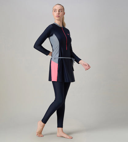 Women's Endurance10 Two Piece Closedback Full Body Suit - Navy, Coin Grey & Pink Lemonade