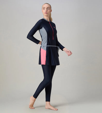 Women's Endurance10 Two Piece Closedback Full Body Suit - Navy, Coin Grey & Pink Lemonade