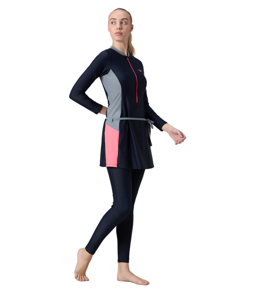 Women's Endurance10 Two Piece Closedback Full Body Suit - Navy, Coin Grey & Pink Lemonade