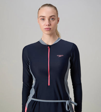 Women's Endurance10 Two Piece Closedback Full Body Suit - Navy, Coin Grey & Pink Lemonade