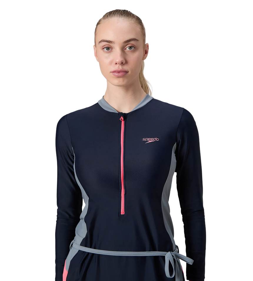 Women's Endurance10 Two Piece Closedback Full Body Suit - Navy, Coin Grey & Pink Lemonade