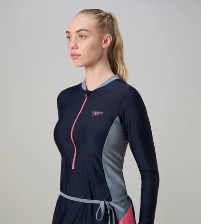 Women's Endurance10 Two Piece Closedback Full Body Suit - Navy, Coin Grey & Pink Lemonade