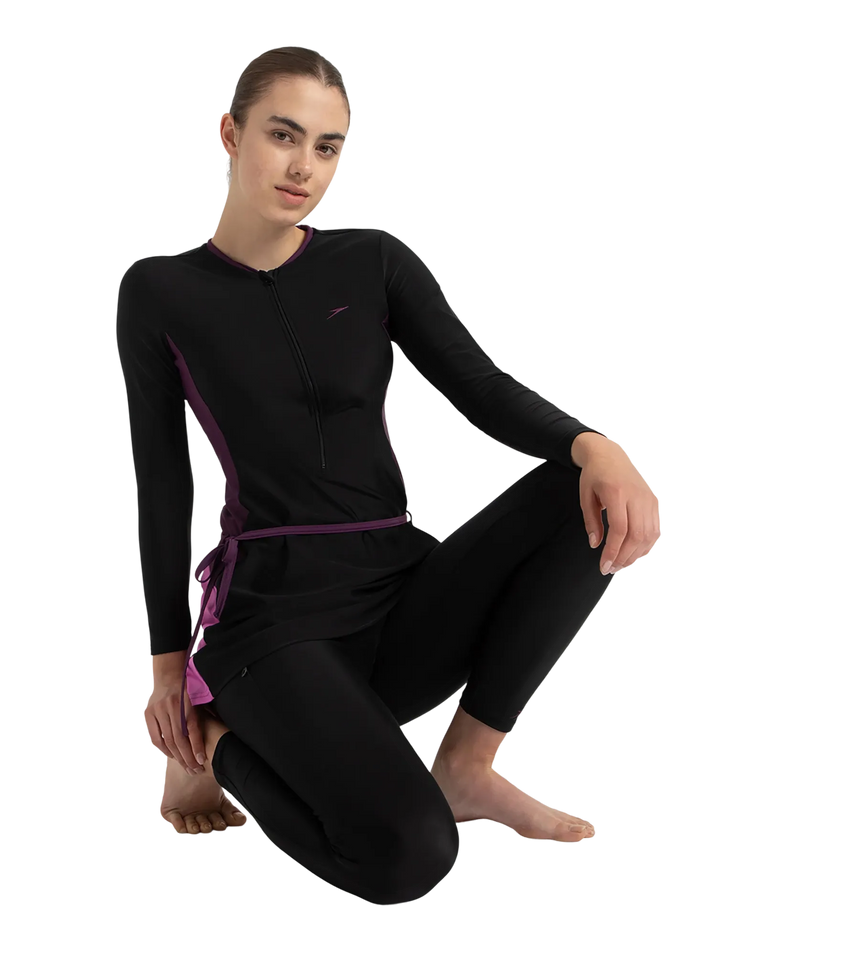 Women's Endurance10 Two Piece Closedback Full Body Suit - Black, Plum Dandy & Neon Violet