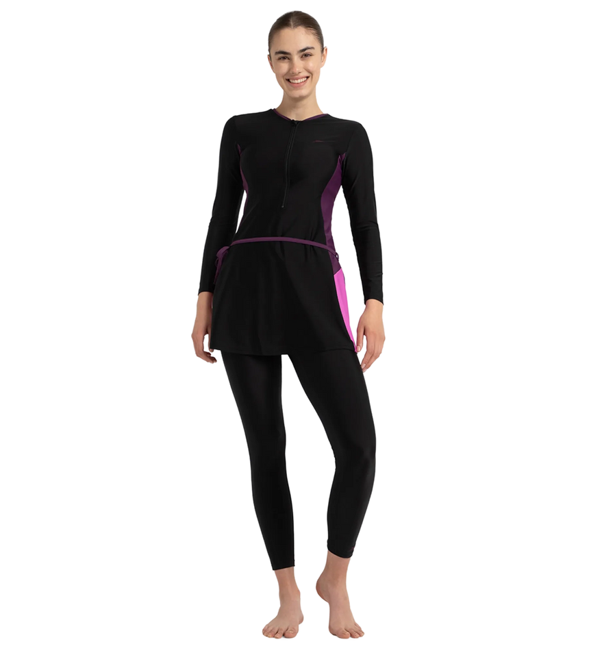 Women's Endurance10 Two Piece Closedback Full Body Suit - Black, Plum Dandy & Neon Violet