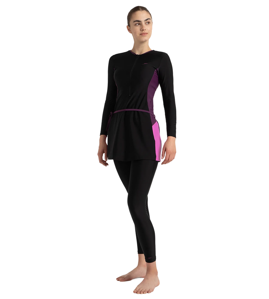 Women's Endurance10 Two Piece Closedback Full Body Suit - Black, Plum Dandy & Neon Violet