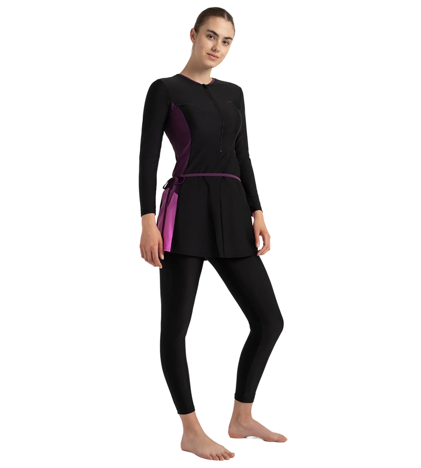 Women's Endurance10 Two Piece Closedback Full Body Suit - Black, Plum Dandy & Neon Violet