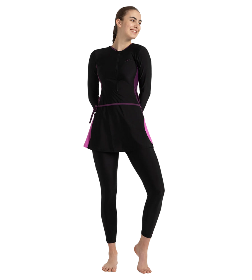 Women's Endurance10 Two Piece Closedback Full Body Suit - Black, Plum Dandy & Neon Violet