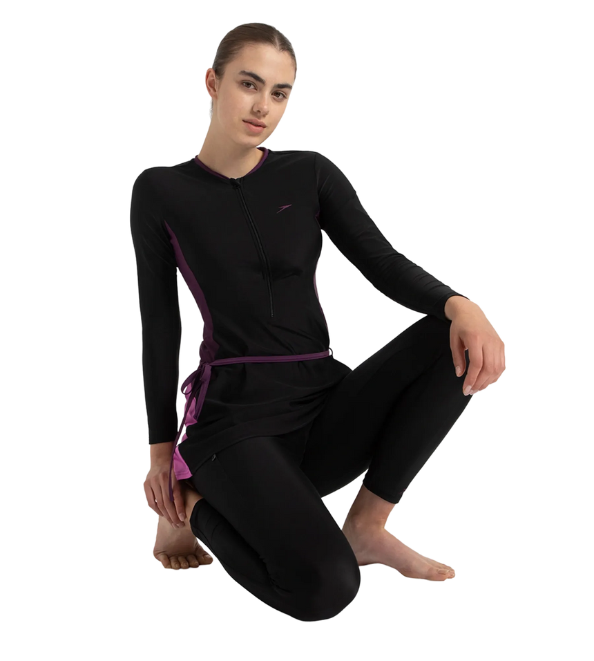 Women's Endurance10 Two Piece Closedback Full Body Suit - Black, Plum Dandy & Neon Violet