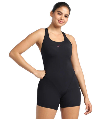 Women's Endurance+ Myrtle Racerback Legsuit Swimwear  - Black  &  Fandango Pink_1