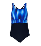 Women's Endurance10 Square Neck Printed V-Cut One Piece Swimsuit - True Navy & Deep Saffire