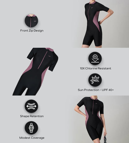 Women's Endurance10 Essential Panel Closedback Kneesuit - Black & Rum Raisin